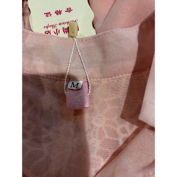 New Sz M Womens Pink sheer Lace Tuxedo Top Fairy couquette whimsigoth wedding - Picture 6 of 6